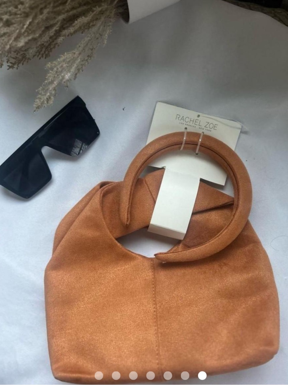 NWT Rachel Zoe faux Suede Circle-Handle Hobo Handbag and headband in Camel